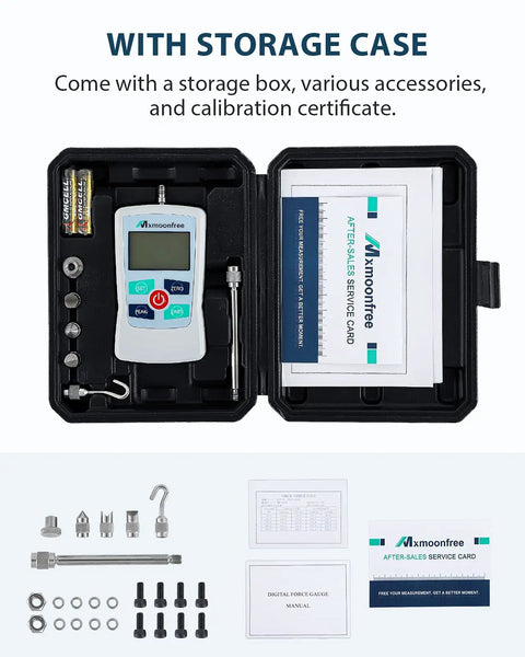 Hassle Free Digital Force Gauge And Heavy Duty Push Pull Tester Featuring 50 Newton Maximum Load And Rugged Carry Case for storage accessories.
