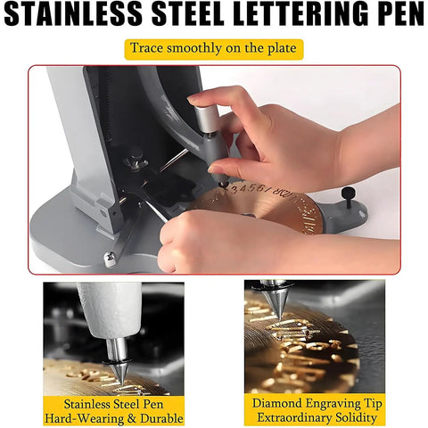Professional Grade Double Sided Ring Engraver With High Precision Inner Stamping Dial And Smooth 360 Rotation showing a user engraving on metal.
