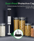 Hella Smooth Immersion Hand Blender With Variable Speed Trigger For Precision Mixing and Tough Jobs in a kitchen cabinet with pasta jars.