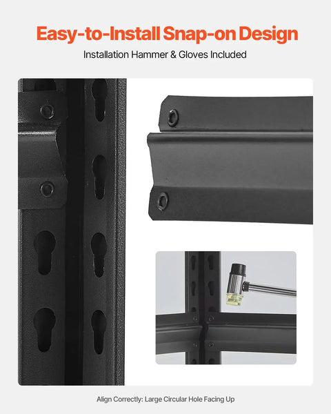 Easy-to-install snap-on design for 4 Tier Heavy Duty Storage Shelves With 2400 Lb Capacity Rock Solid Adjustable Metal Shelving Unit.