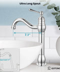 Vessel Sink Faucet With 360 Degree Swivel Spout Tall Single Handle Lavatory Mixer Tap For One Hole Install No Fuss Farmhouse Chrome Finish