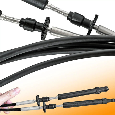 Close-up image of 2 Pack 10Ft Throttle Shift Remote Control Cable Replacement For Johnson Evinrude OMC Boats in black color