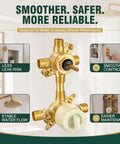 Heavy Duty Solid Brass Shower Rough In Valve With Two To Three Function Integrated Transfer Diverter And Pressure Balancing, showing smooth control and less leak risk.