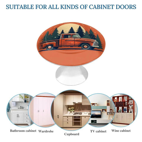 Round Cabinet Knobs With Screws For Dresser Kitchen And Bathroom In Red Truck Style Stainless Steel Built To Last No Fuss Rust Resistant Door Handle Single Hole Pull For Modern Closet Hardware, 1.1 x 0.8 in red truck cabinet knob on stainless steel base