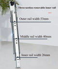Pro Grade Heavy Duty Drawer Slides Built Tough Like A Tank Rolling Smooth As Butter With Reliable Self Locking Design For Kitchen Drawers Or Shop Storage At Sixty Centimeters Long three-section removable inner rail with dimensions shown.