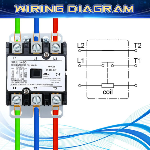 Beefy Three Pole 40 Amp HVAC Contactor With 24V Coil For Air Conditioners And Heat Pumps wiring diagram and relay image