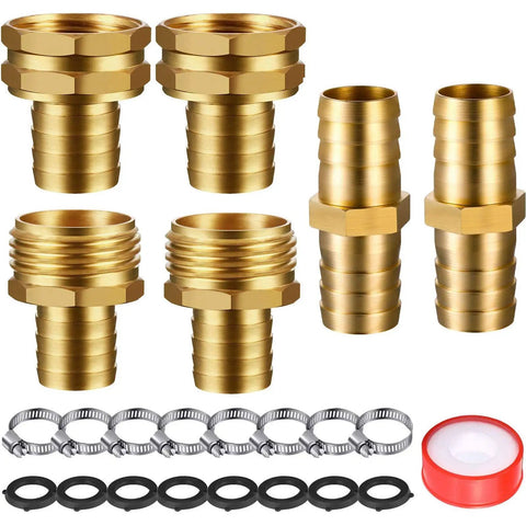 Four Set Three Quarter Inch Solid Brass Garden Hose Mender Kit With Eight Stainless Steel Clamps Eight Rubber Gaskets And One Roll Tape