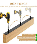 Heavy Duty Floating Shelf Brackets With Reusable All Metal Jigs For Pros And DIYers, drill attached to jig system on wood