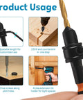 Slick 5-Piece Adjustable Countersink Drill Bit Set with Magnetic Extension Holder demonstrating usage for wood and soft metal projects.