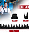 Man displaying Slick Modular Wrench Organizer System With 48 Magnetic Holders dimensions with visual guides.