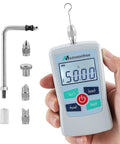 Hassle Free Digital Force Gauge And Heavy Duty Push Pull Tester Featuring 50 Newton Maximum Load And Rugged Carry Case, with load display.
