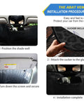 Installation steps for Leopard Print Car Windshield Sun Shade Foldable UV Ray Sun Visor with four suction cups.