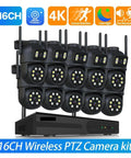Rock Solid 4K 8MP WiFi PTZ Security Camera Kit With 8 Channel Wireless Outdoor Smart Tracking showing 16CH cameras