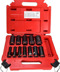 Heavy Duty Three Eighths Inch Drive Socket Set, Twelve Piece SAE Deep Six Point Impact Sockets, DP Series with red case