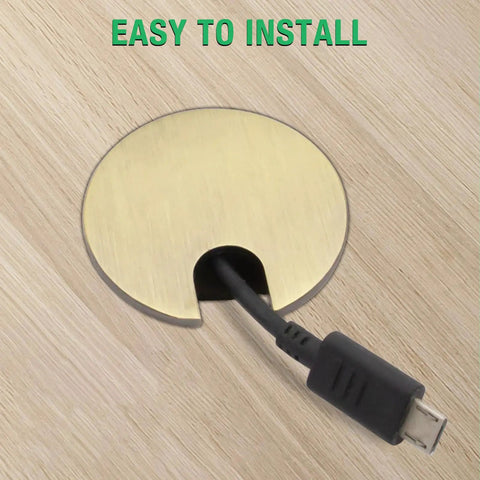 Straight Up Clear Desk Cables With This Slick Black Zinc Alloy Grommet And Heavy Duty Cord Hole Cover Designed To Keep Your Workspace Clean And Super Tight Right Now, showing a cable through a desk grommet.