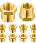 10 Pack Brass Reducer Hex Bushing 1/2 Inch Male NPT to 1/4 Inch Female NPT Pipe Fitting Adapter, corrosion resistant