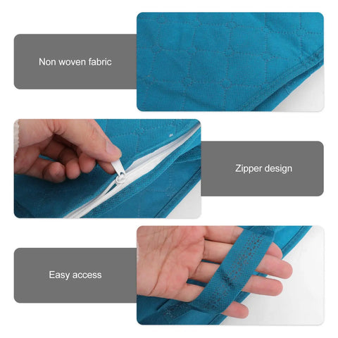 Close-up of No Fuss Heavy Duty Folding Clothes Storage Bin with sturdy handles and zipper design made from non woven material.