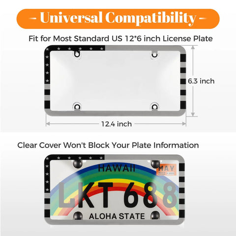 2 Pack Clear License Plate Protector Frames For Front And Rear No Hassle Install With Screws Caps ABS Car Frame Fits Any Standard US Plates American Flag Design Weather Ready And Rust Resistant For Your Ride