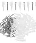 Heavy Duty Wall Anchors And Screws Kit, 50 Sets, Stainless Steel And Plastic Construction displayed on a white background