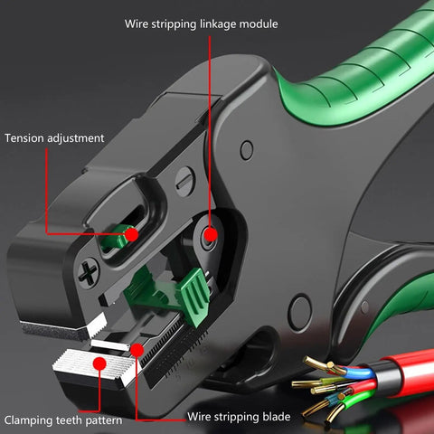 Close-up of Heavy Duty Mult Functional Cable Strippers With Wire Crimper Tool showing wire stripping mechanism and tension adjustment.