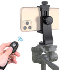 Phone Tripod Mount With Wireless Remote And Adjustable Clamp, 360 Degree Rotating Cell Phone Holder, iPhone attached