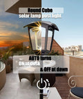 Outdoor Lamp Post Light 68 Inch Tall Waterproof Solar Powered 100 Lumen Pathway Garden Lawn Patio Porch Backyard Driveway USB Rechargeable With Warm White And Cool White on balcony at sunset