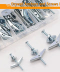 100-Piece Heavy Duty Toggle Bolts And Drywall Anchors Assortment Kit With Wing Nuts, Spacers And Washers displayed