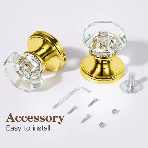 4 Pack Glass Dummy Door Knobs For Single Side Use, Non Turning Pull Only Door Knob Set In Polished Brass Gold with screws and tools