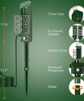 Outdoor Waterproof Timer Outlet With Photocell Sensor Dusk To Dawn Auto Switch Remote Control Power Strip six foot heavy cord with timer dial and six outlets.