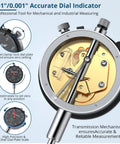 Dial Indicator Set With Magnetic Base 0 to 1 Inch Range 0.001 Inch Accuracy showing internal mechanism and bezel clamp.