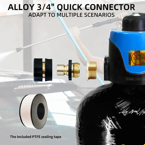 Portable Deionized Water System For Car Wash And Auto Detailing Features Heavy Duty Mixed Bed Resin shown with alloy quick connector parts.