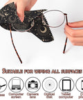 Front view: six-pack microfiber eyeglasses cleaning cloths with black celestial pattern (6.3x6.3 inches)