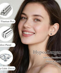 Top Notch Implant Grade Titanium Heart Earrings With Lustrous Cubic Zirconia Secure Screw Back Closure Hypoallergenic Nickel Free Metal For Sensitive Ears and Slay Your Daily Vibe, on model with shiny cubic zirconia.
