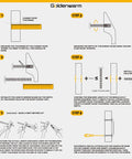 Installation guide for matte black cabinet pulls detailing steps for measuring door thickness, screw length, and proper handle installation.