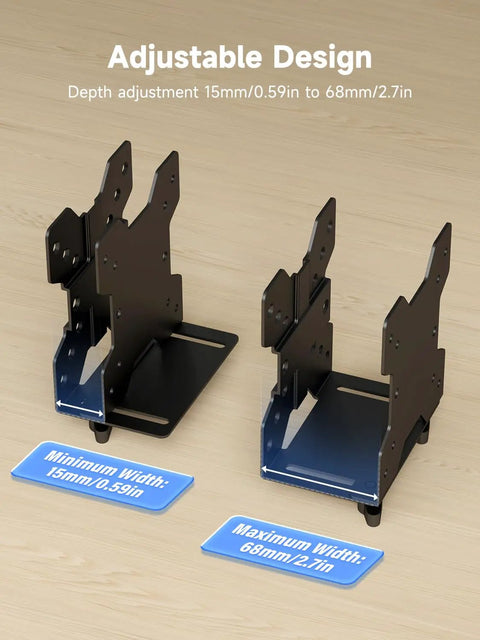 Boss Grade Adjustable Mini Pc Mount Bracket Vesa Under Desk And Monitor Arm Computer Holder Hella Secure Quick Swap Design For Nuc Chromebox Mac Mini And Thin Clients 2 Pack with adjustable depth design.