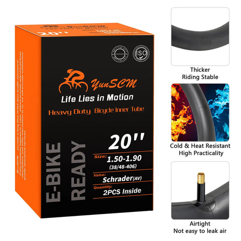 Two Pack Heavy Duty Bike Inner Tubes 20x1.50 1.75 1.90 Fits 38 406 Tires With AV32mm Schrader Valve Durable Replacement
