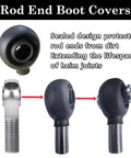 Heavy Duty Three Quarter Inch Heim Joint Boots And Rod End Dust Seals High Temp Resistant Silicone Covers Built Tough As Nails For Rough Off Road Suspension Work Badass Heat Resistance That Slays In Any Terrain 4 Pack showing sealed rod end boot covers for protection.