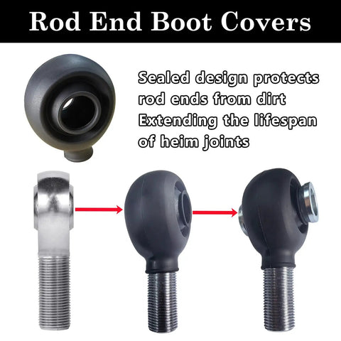 Heavy Duty Three Quarter Inch Heim Joint Boots And Rod End Dust Seals High Temp Resistant Silicone Covers Built Tough As Nails For Rough Off Road Suspension Work Badass Heat Resistance That Slays In Any Terrain 4 Pack showing sealed rod end boot covers for protection.