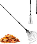 Heavy Duty Adjustable Leaf Rake With Extendable 33 To 69 Inch Handle And 8 To 15 Inch Expandable Head For Lawn And Garden Cleanup