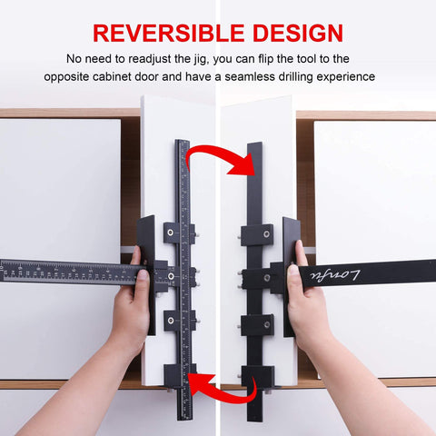 Reversible design of Pro Grade Cabinet Hardware Jig With Adjustable Template For Handles And Drawer Knobs Easy Install For Doors