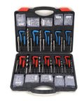 Open Helicoid Thread Repair Kit Pro Grade 261-Piece Set with 220 inserts, tools, and drills, shown inside storage box.