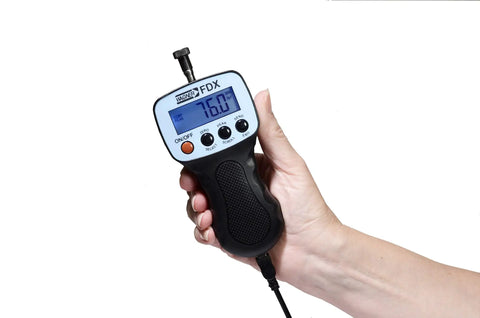 Kickass Handheld Digital Force Gauge With Pistol Grip Measures Up To 25 Lbf Featuring Bright Backlit Lcd Display in use