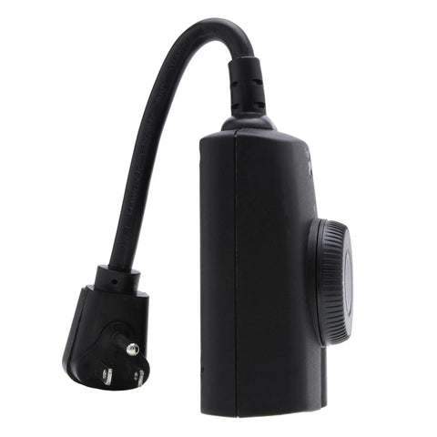 Make Your Porch Lights Run Smooth With This Beefy Outdoor Plug In Timer Using Natural Light Sensors For Auto Day Night Cycling Zero Headache Landscape And Holiday Setup 15 Amp, side view showing dial and plug.