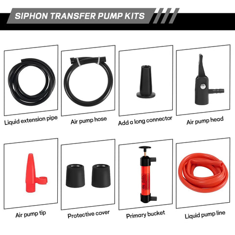 Multi Use Siphon Pump Kit For Gas, Oil And Automotive Fluids, Portable Fluid Transfer And Exchange Pump With Hoses, Extensions And Air Pump