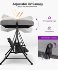 Three Seat Patio Swing With Adjustable Tilt Canopy, Easy Setup Metal Frame On Stand, All Weather Swing Chair with UV Canopy