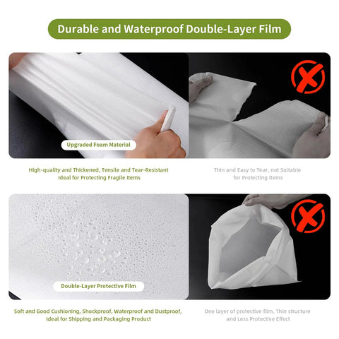 100 Piece 12 X 12 Inch EPE Foam Pouches For Killer Cushioning And No Hassle Packing Plus Hella Thick Shock Absorption For Smoove Shipping Vibes And Scratch Free Storage Mailing Supplies For Devices And Electronics Wrapping, showcasing upgraded foam material and foam film texture.