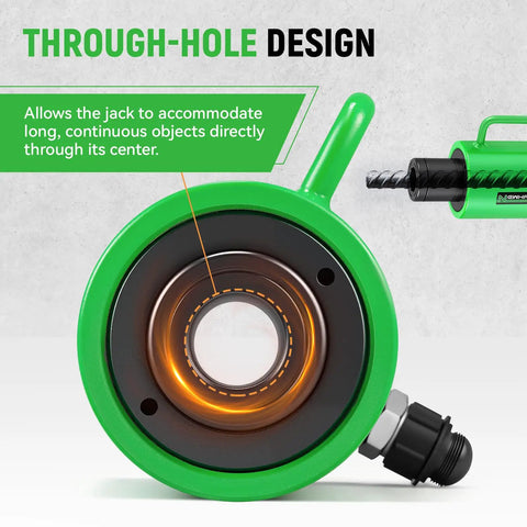 Heavy Duty Hollow Hydraulic Cylinder Jack With Two Inch Stroke Porta Power Ram For Garage Jobs And Frame Straightening showing through-hole design.