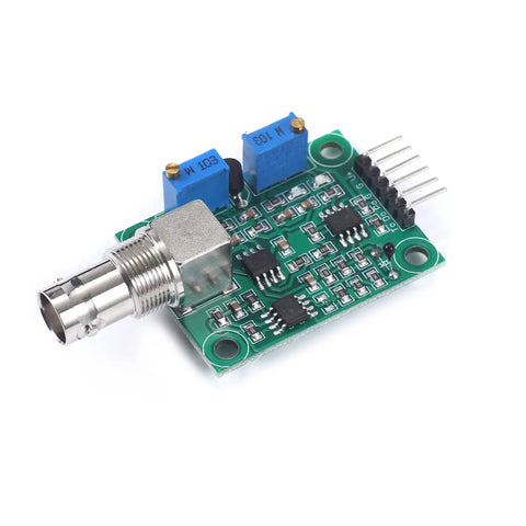 Dang Reliable pH Sensor Module For Acidity And Alkalinity Testing with metal connector and blue capacitors on a PCB.