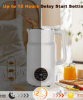 10 In 1 Plant Based Milk Maker All In One Kitchen Boss With 34 Oz Capacity, white kitchen appliance on table with drinks and snacks