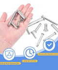 Top Shelf 304 Stainless Steel Flat Head Single Hole Clevis Hitch Pins Six Pack held in hand, showcasing size and quality for trailers and projects.